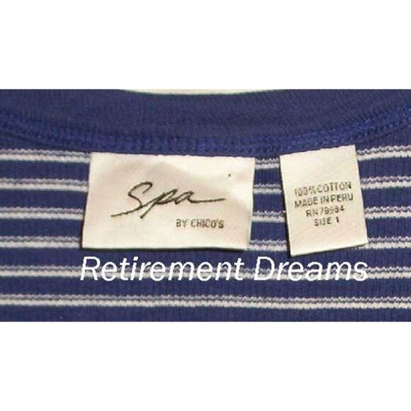 Chicos Spa Size 1 M 8 Blue White Striped Tank Top Sleeveless Casual Shirt - Picture 2 of 4